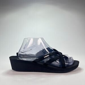 Teva Sandals Mush Mandalyn Black Flip Flop Fabric Wedge Slip On Women's Size 10W